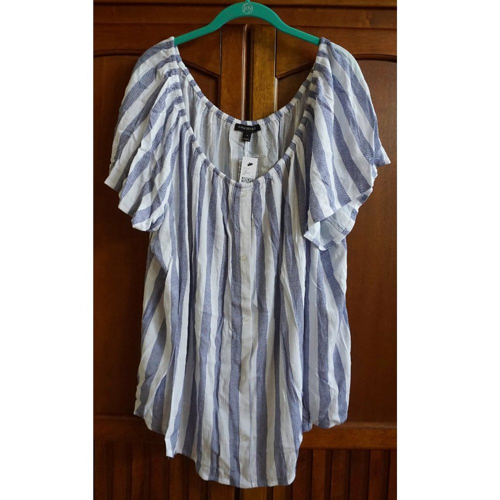Lane Bryant Blue/White Stripe Convertible Neck Top